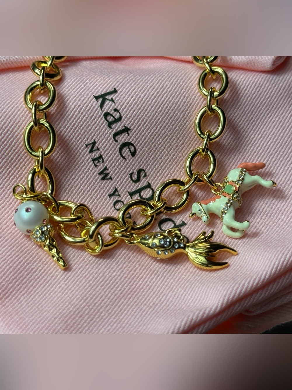 kate spade gold-tone charm bracelet with pastel pink and white charms - Picture 3 of 4